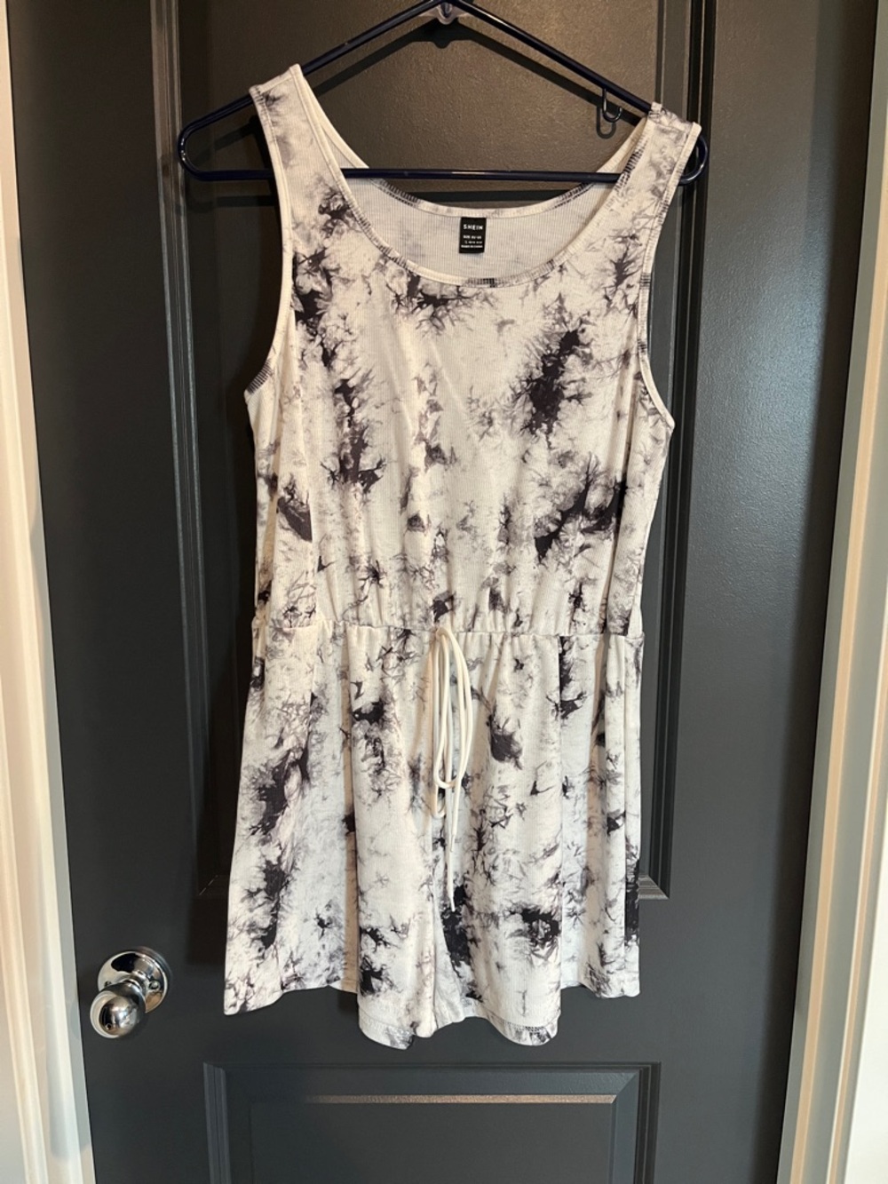 Sleeveless Tie-Waist Tank Romper - Black & White